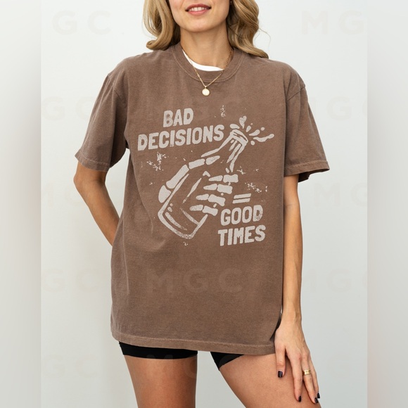 Comfort Colors Bad Decisions Good Times Distressed Graphic Tee Shirt - Picture 2 of 10
